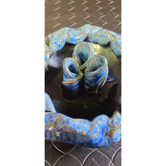 Handmade Pottery Flower Frog Blue - Picture 5 of 9